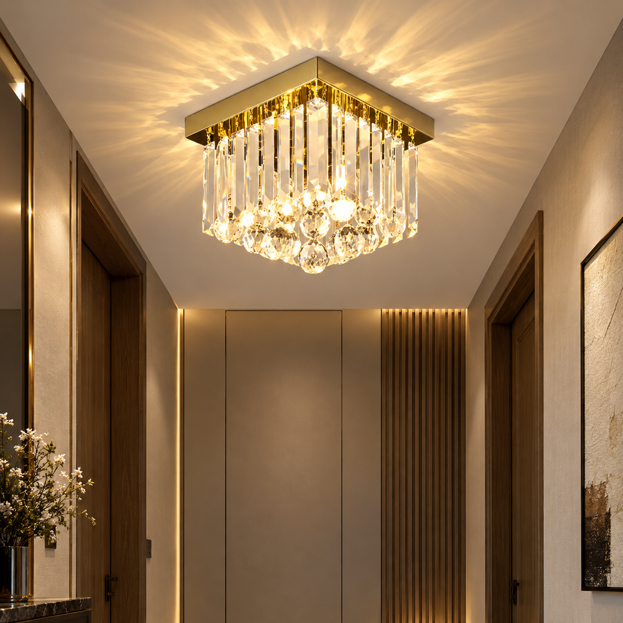 Πολυέλαιος MARTINEZ Linear Luxe Crystal, Διάμετρος 35cm, 4x E14, Γυαλιστερό Χρυσό
