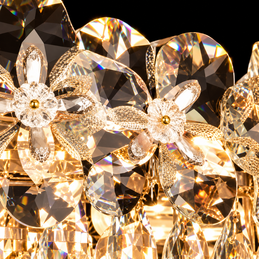Crystal Chandelier JARDIN Nobile 3xE14, Διάμετρος 40cm, Ύψος 26cm, Γυαλιστερό Χρυσό, Ρυθμιζόμενο Ύψος, Κομψή σχεδίαση