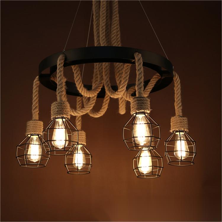 Wheel Chandelier LV580/6BK, 6xE27, Brown, Metal and String Vintage Chandeliers Προεπιλεγμένος τίτλος Alessandro Design