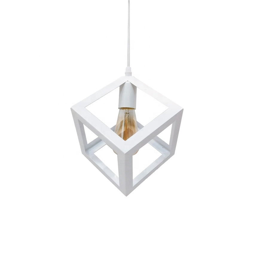 Cube Shape Chandelier, STRUKTUR Linear Trio, 3x E27, White, Metal Luster Βιομηχανικός προεπιλεγμένος τίτλος Alessandro Design