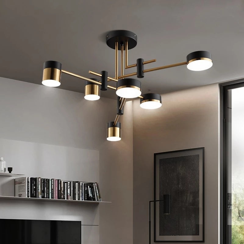 Μοντέρνος πολυέλαιος LED Ionitus 72W μαύρο και χρυσό, βραχίονες, ζεστό/ουδέτερο/κρύο φως 3000K/4000K/6000K, μεταλλικοί και ακρυλικοί πολυέλαιοι LED με τηλεχειριστήριο προεπιλεγμένος τίτλος Alessandro Design