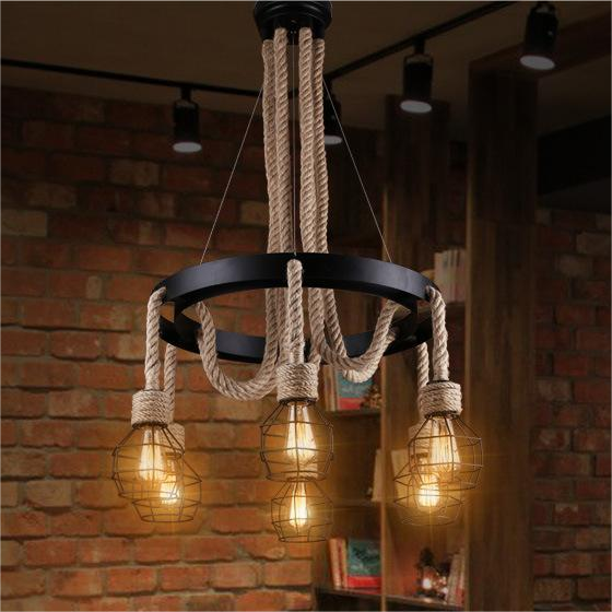 Wheel Chandelier LV580/6BK, 6xE27, Brown, Metal and String Vintage Chandeliers Προεπιλεγμένος τίτλος Alessandro Design