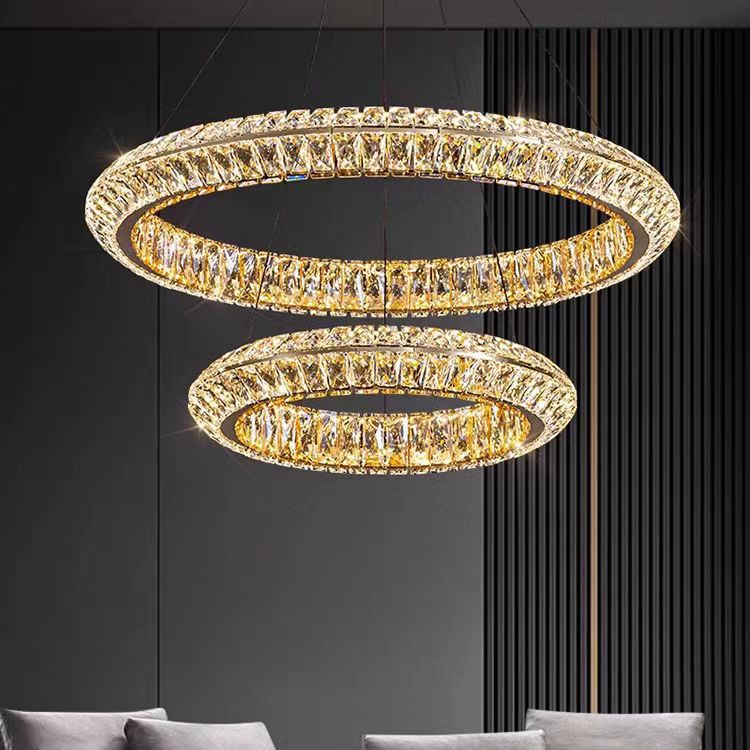 Πολυέλαιος LED με τηλεχειριστήριο, LLC132/300GD, κρύσταλλο και μέταλλο, 37W, 2 κύκλοι, με δυνατότητα ρύθμισης ρύθμισης, 3000K/4000K/6000K, Πολυέλαιοι LED φωτισμού πολυτελείας με τηλεχειριστήριο Προεπιλεγμένος τίτλος Alessandro Design