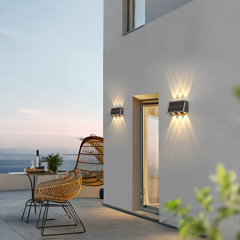 Solaris Φωτιστικό τοίχου εξωτερικού χώρου LED, 8 πηγές φωτός, ζεστό φως, μαύρο εξωτερικό φως τοίχου Προεπιλεγμένος τίτλος Alessandro Design