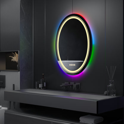 Στρογγυλός καθρέφτης LED, 70 cm, Celeste MotionGlow Marcello, Φως RGB, Ηχείο Bluetooth, Σύστημα αποθαμβώματος, Ρολόι & Θερμόμετρο, Ρυθμιζόμενος καθρέφτης 70X70BTRGB Marcello Mirrors Προεπιλεγμένος τίτλος Alessandro Design