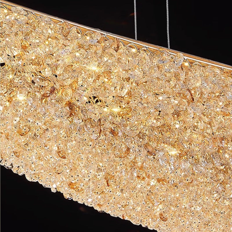Μοντέρνος πολυέλαιος με κρύσταλλο, τηλεχειριστήριο, ΠΡΑΓΑ, 31 W, Θερμό/Ουδέτερο/Κρύο φως, Μήκος 80 cm, Χρυσός, Ρυθμιζόμενος Ύψος Πολυέλαιος LED με Τηλεχειριστήριο Προεπιλεγμένος τίτλος Alessandro Design
