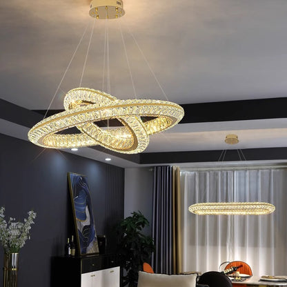 Πολυέλαιος LED με τηλεχειριστήριο, LLC132/300GD, κρύσταλλο και μέταλλο, 37W, 2 κύκλοι, με δυνατότητα ρύθμισης ρύθμισης, 3000K/4000K/6000K, Πολυέλαιοι LED φωτισμού πολυτελείας με τηλεχειριστήριο Προεπιλεγμένος τίτλος Alessandro Design