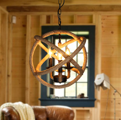 Vintage Chandelier LV585/4BK, 4xE14, Rustic Barn, String and Metal, 30cm, Brown Vintage Chandeliers Προεπιλεγμένος τίτλος Alessandro Design