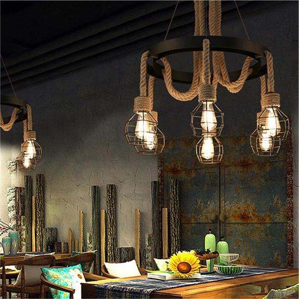 Wheel Chandelier LV580/6BK, 6xE27, Brown, Metal and String Vintage Chandeliers Προεπιλεγμένος τίτλος Alessandro Design