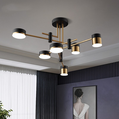 Μοντέρνος πολυέλαιος LED Ionitus 72W μαύρο και χρυσό, βραχίονες, ζεστό/ουδέτερο/κρύο φως 3000K/4000K/6000K, μεταλλικοί και ακρυλικοί πολυέλαιοι LED με τηλεχειριστήριο προεπιλεγμένος τίτλος Alessandro Design