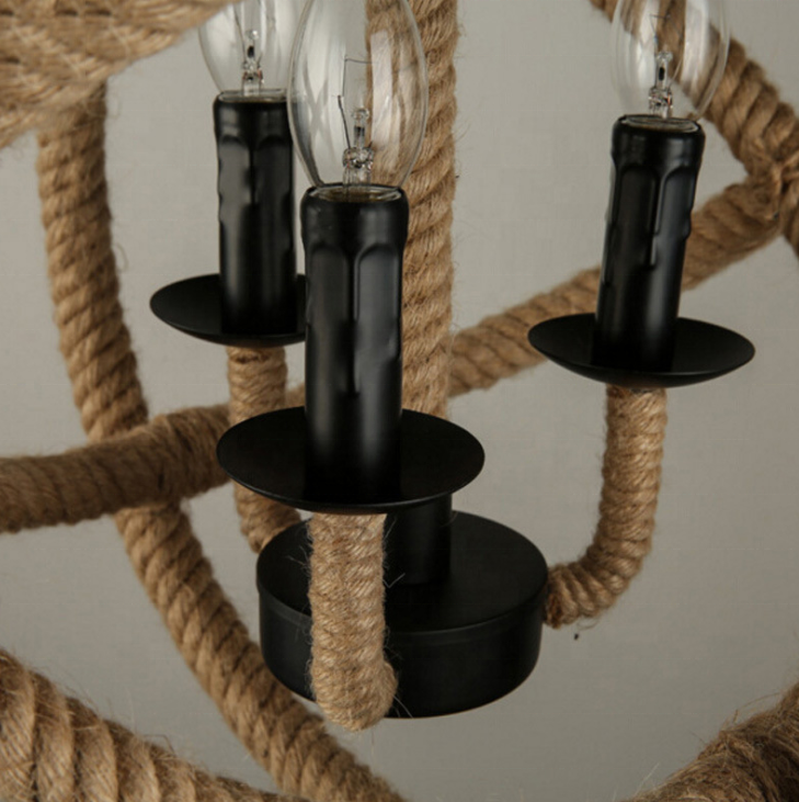 Vintage Chandelier LV585/4BK, 4xE14, Rustic Barn, String and Metal, 30cm, Brown Vintage Chandeliers Προεπιλεγμένος τίτλος Alessandro Design