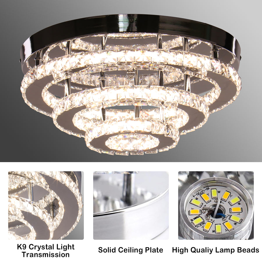 Crystal LED Chandelier with Remote Control LLC151/500CH, 64W, 3 Elements, Cold/Werm/Neutral light, Dimmable, Glossy Chrome LED Chandeliers with Remote Control Προεπιλεγμένος τίτλος Alessandro Design