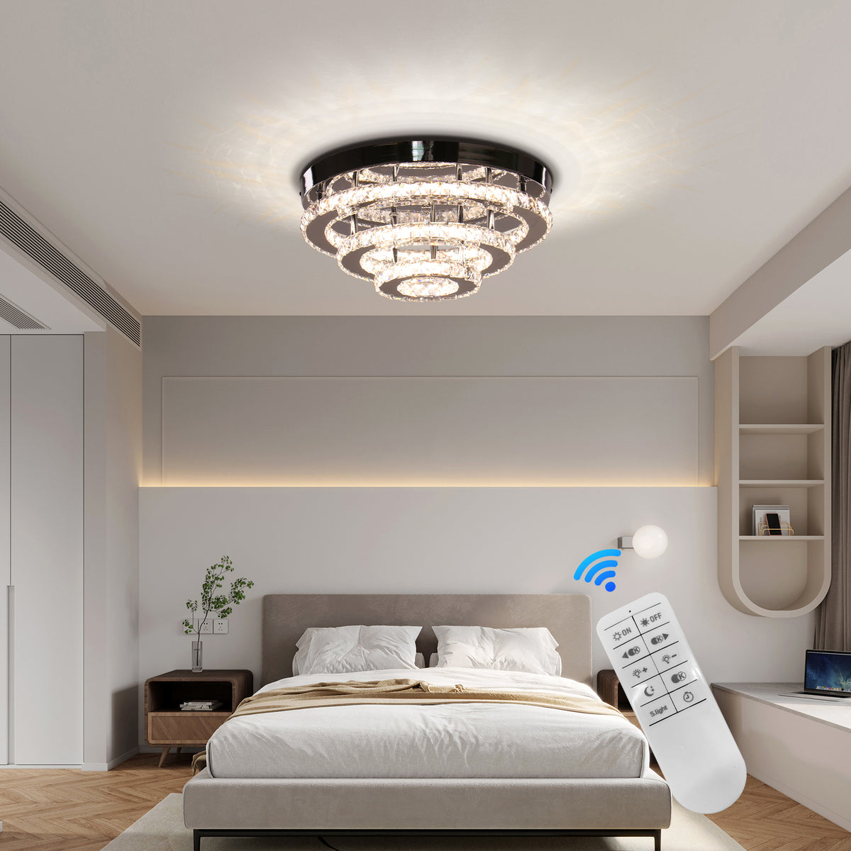 Crystal LED Chandelier with Remote Control LLC151/500CH, 64W, 3 Elements, Cold/Werm/Neutral light, Dimmable, Glossy Chrome LED Chandeliers with Remote Control Προεπιλεγμένος τίτλος Alessandro Design