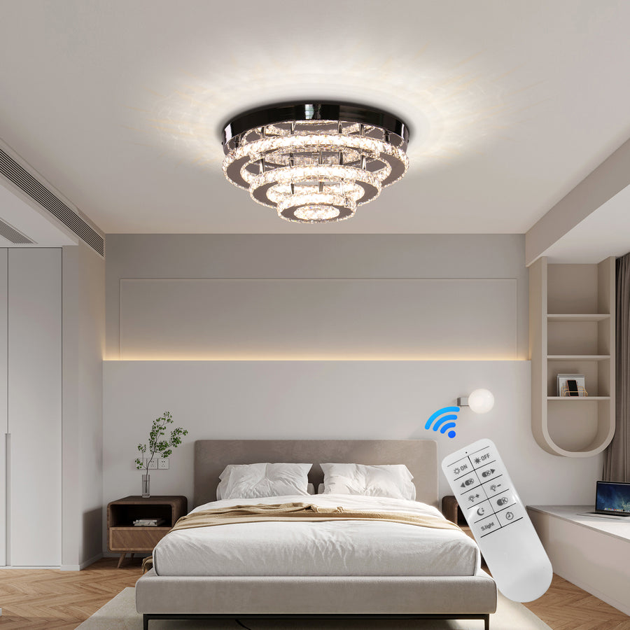 Crystal LED Chandelier with Remote Control LLC151/500CH, 64W, 3 Elements, Cold/Werm/Neutral light, Dimmable, Glossy Chrome LED Chandeliers with Remote Control Προεπιλεγμένος τίτλος Alessandro Design