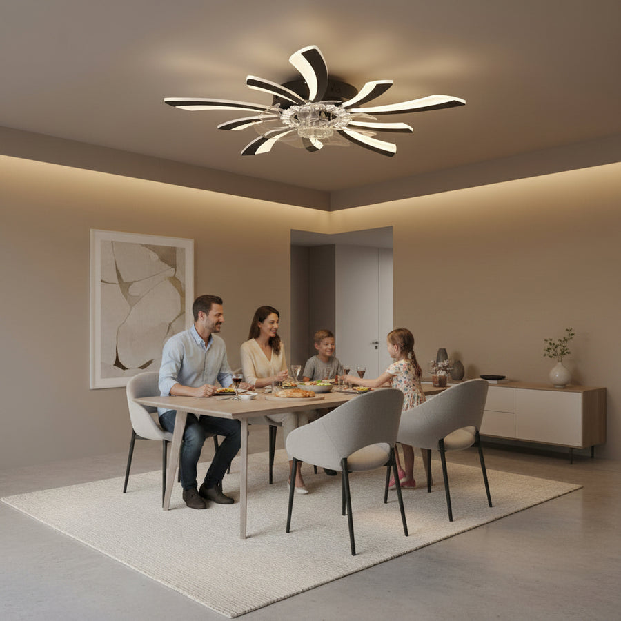 Πολυέλαιος VIRTULA Fan LED με Τηλεχειριστήριο, 29W, D77cm, Κρύο/Ουδέτερο/Ζεστό φως, Μαύρο