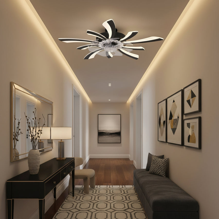 Πολυέλαιος VIRTULA Fan LED με Τηλεχειριστήριο, 29W, D77cm, Κρύο/Ουδέτερο/Ζεστό φως, Μαύρο
