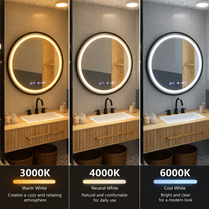 LED Στρογγυλός καθρέφτης, 100cm, Celeste Majesté Noir MotionGlow Marcello, Σύστημα Demister, Ρολόι & Θερμόμετρο, Ρυθμιζόμενο