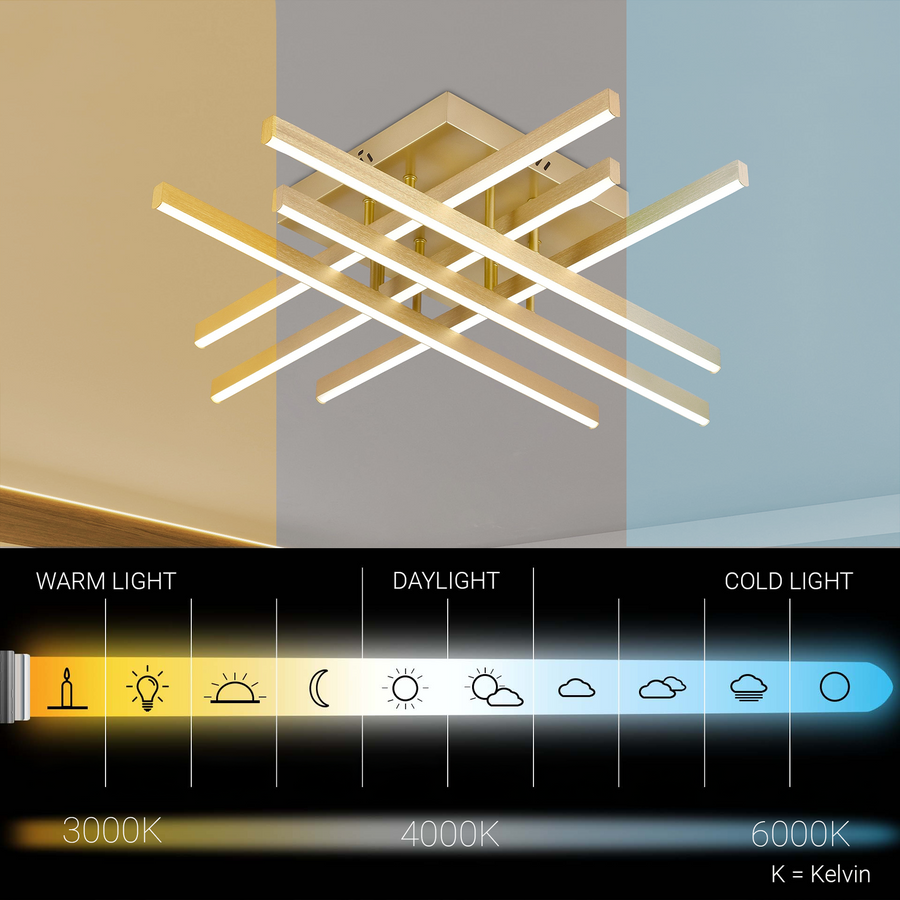 Πολυέλαιος LED με Τηλεχειριστήριο LINEX, 108W, Light 3000K/4000K/6000K, Dimmable, Gold πολυέλαιοι LED με τηλεχειριστήριο Προεπιλεγμένος τίτλος Alessandro Design