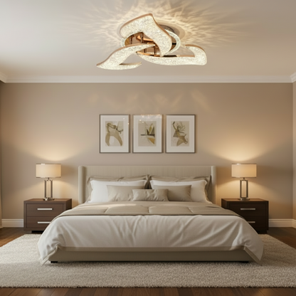 Πολυέλαιος LED HALESA Elegance με τηλεχειριστήριο και κρύσταλλο, 44W, 3 πηγές, Κρύο/Ζεστό/Ουδέτερο φως, Ρυθμιζόμενο, Χρυσό