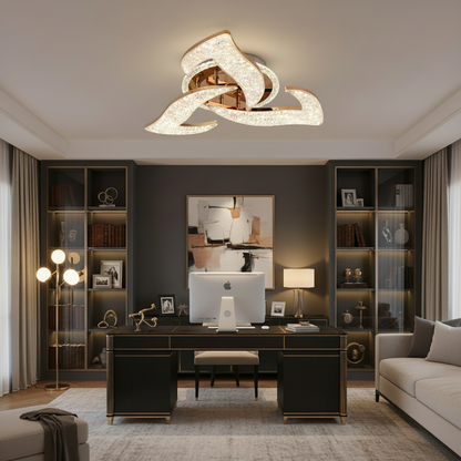 Πολυέλαιος LED HALESA Elegance με τηλεχειριστήριο και κρύσταλλο, 44W, 3 πηγές, Κρύο/Ζεστό/Ουδέτερο φως, Ρυθμιζόμενο, Χρυσό