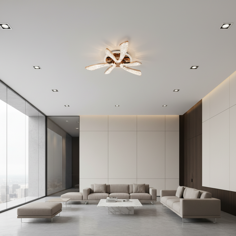 Πολυέλαιος LED CHARM Elegance με τηλεχειριστήριο και κρύσταλλο, 44W, Ø50cm, 3 πηγές, Κρύο/Ζεστό/Ουδέτερο φως, Ρυθμιζόμενο, Χρυσό