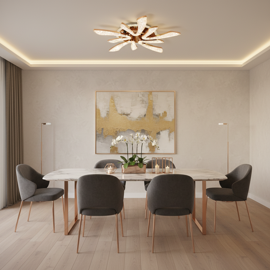 Πολυέλαιος CHARM Magno LED με τηλεχειριστήριο και κρύσταλλο, 68W, Ø59cm, 5 Πηγές, Κρύο/Ζεστό/Ουδέτερο φως, Ρυθμιζόμενο, Χρυσό