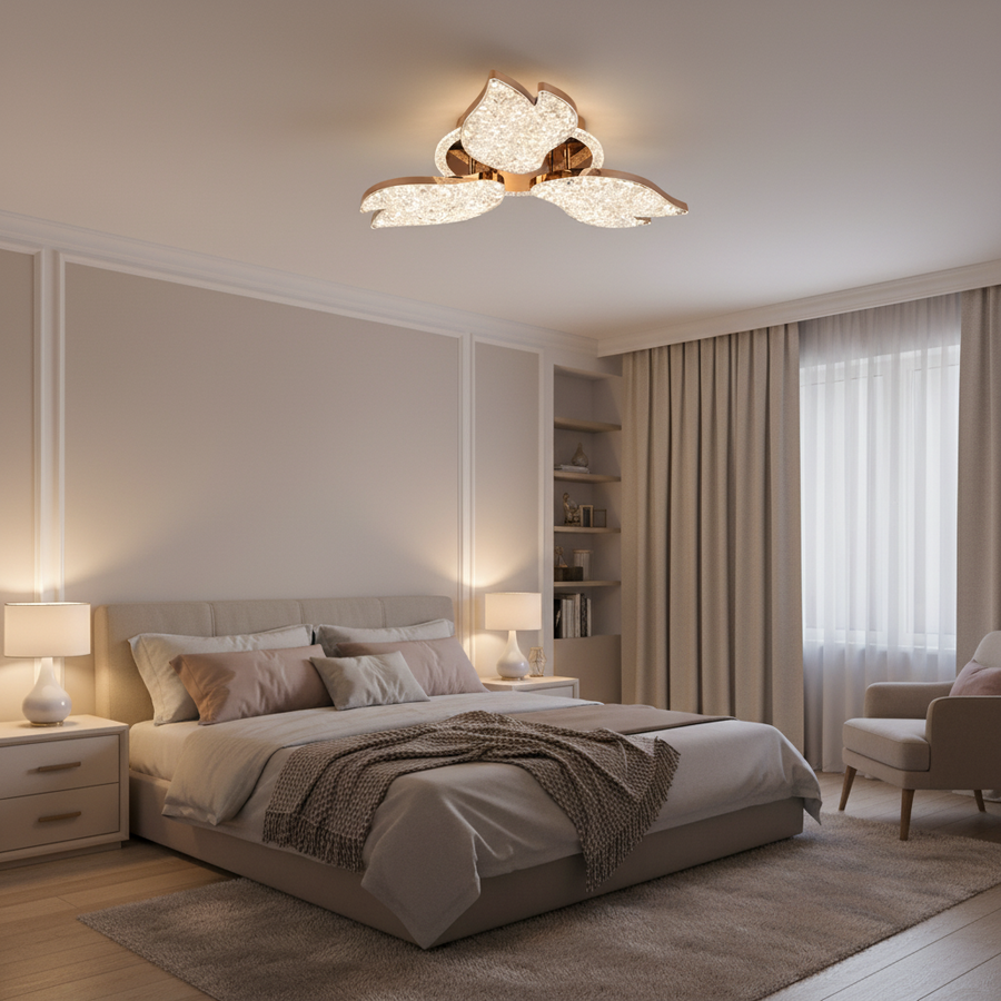 Πολυέλαιος LED με Τηλεχειριστήριο, 51W, Φως 3000K/4000K/6000K, Dimmable, Χρυσό, Μέταλλο και Ακρυλικό