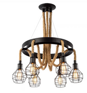 Vintage κρεμαστός πολυέλαιος, LV583/6BK, 6xE27, Διάμετρος 60 cm, Ρυθμιζόμενο ύψος, IP20, Καφέ, Μεταλλικός και κορδόνι, Οι βολβοί δεν περιλαμβάνονται