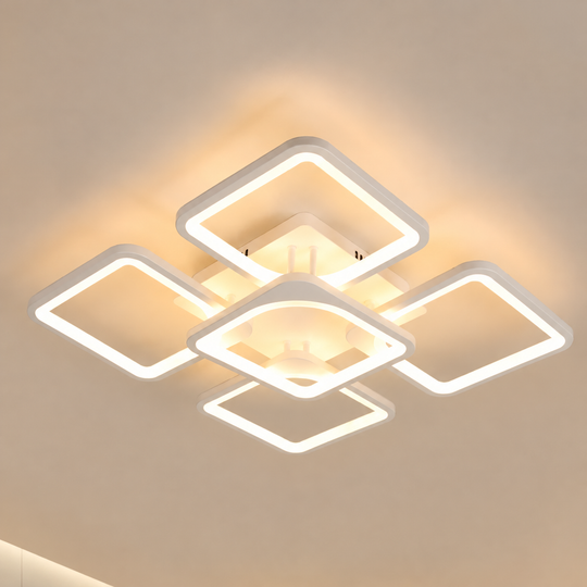 Πολυέλαιος LED με τηλεχειριστήριο ZOE 70W, 5 Τετράγωνα, Κρύο/Ζεστό/Ουδέτερο φως, Ρυθμιζόμενο, Λευκό