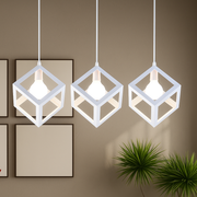 Cube Shape Chandelier, STRUKTUR Linear Trio, 3x E27, White, Metal Luster Βιομηχανικός προεπιλεγμένος τίτλος Alessandro Design