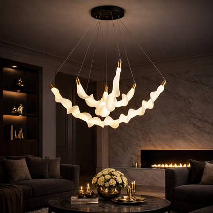 Κρεμαστός ακρυλικός πολυέλαιος LED UNDA Crown, 28W, ζεστό/ουδέτερο/κρύο φως 3000/4000/6000K, λευκό, ρυθμιζόμενο ύψος, μεταλλικοί και ακρυλικοί σύγχρονοι πολυέλαιοι Προεπιλεγμένος τίτλος Alessandro Design