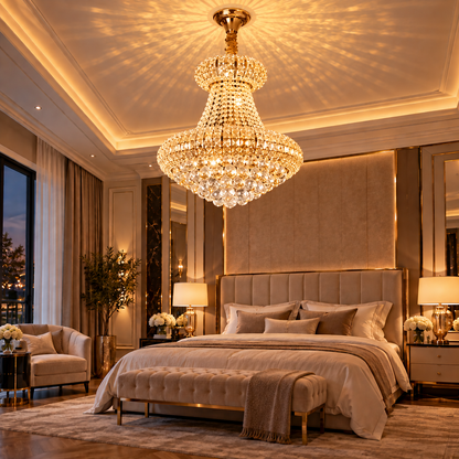 Crystal Chandelier CASTRUM Eleganza 9xE14, D50 cm, Χρυσό, Ρυθμιζόμενο Ύψος, Μέταλλο και Κρύσταλλο