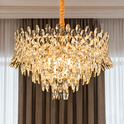 Crystal Chandelier MONARCH Nobile 3xE14, Διάμετρος 40cm, Ύψος 35cm, Γυαλιστερό Χρυσό, Ρυθμιζόμενο Ύψος, Κομψή σχεδίαση