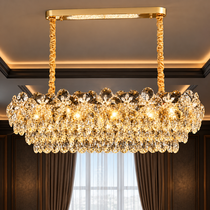 Crystal Chandelier JARDIN Supremo 12xE14, Μέγεθος 100x35 cm, Ύψος 35 cm, Γυαλιστερό Χρυσό, Ρυθμιζόμενο Ύψος, Κομψή σχεδίαση