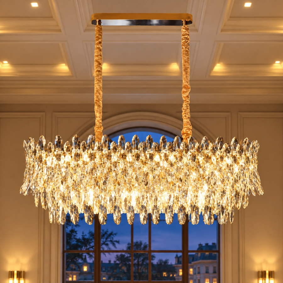 Crystal Chandelier MONARCH Supremo 14xE14, Μέγεθος 100x35 cm, Ύψος 38 cm, Γυαλιστερό Χρυσό, Ρυθμιζόμενο Ύψος, Κομψή σχεδίαση