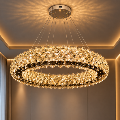 Κρυστάλλινος πολυέλαιος KALTO Eleganza, 106W, Κρύο/Ζεστό/Ουδέτερο φως, Ρυθμιζόμενο ύψος, Μέταλλο και Κρύσταλλο, Γυαλιστερό χρώμιο