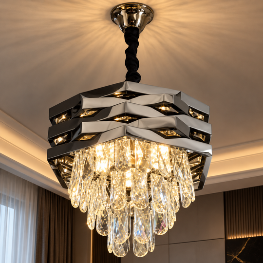 Πολυέλαιος HEXA Crystal Ø30cm 3xE14 Μαύρος Ρυθμιζόμενος Ύψος