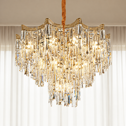Κρυστάλλινος πολυέλαιος VETRA Eleganza 9xE14, D50 cm, Χρυσός, Ρυθμιζόμενο Ύψος, Μέταλλο και Κρύσταλλο