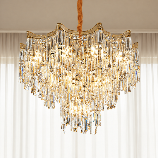 Κρυστάλλινος πολυέλαιος VETRA Eleganza 9xE14, D50 cm, Χρυσός, Ρυθμιζόμενο Ύψος, Μέταλλο και Κρύσταλλο