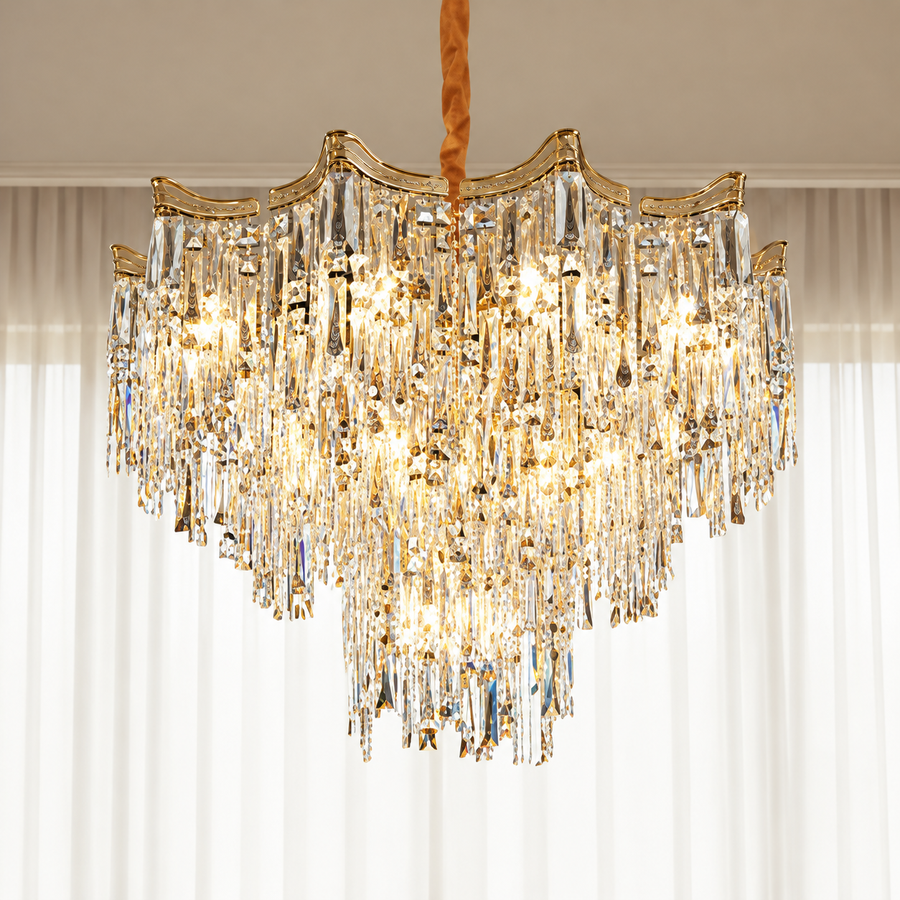 Κρυστάλλινος πολυέλαιος VETRA Eleganza 9xE14, D50 cm, Χρυσός, Ρυθμιζόμενο Ύψος, Μέταλλο και Κρύσταλλο