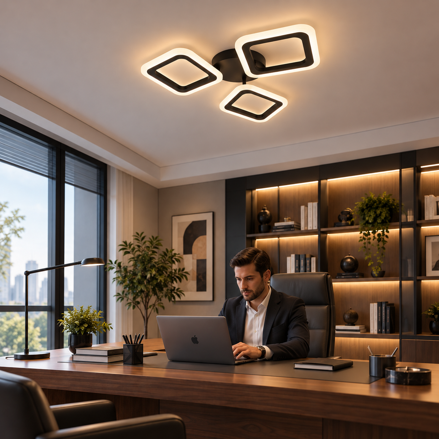 Πολυέλαιος LED PULSARIS 40W, 3 Τετράγωνα, Κρύο/Ζεστό/Ουδέτερο φως, Μαύρο