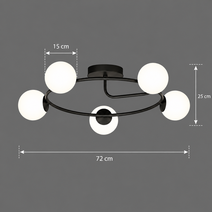 LED και κρυστάλλινος πολυέλαιος ORBIT, 72cm, 5xE27, Σφαίρες, Μαύρο