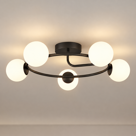 LED και κρυστάλλινος πολυέλαιος ORBIT, 72cm, 5xE27, Σφαίρες, Μαύρο
