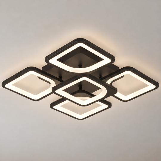 Πολυέλαιος LED με τηλεχειριστήριο ZOE 65W, 5 Τετράγωνα, Κρύο/Ζεστό/Ουδέτερο φως, Ρυθμιζόμενο, Μαύρο