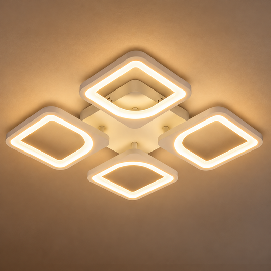 Πολυέλαιος LED με τηλεχειριστήριο ZOE 53W, 4 Τετράγωνα, Κρύο/Ζεστό/Ουδέτερο φως, Ρυθμιζόμενο, Λευκό