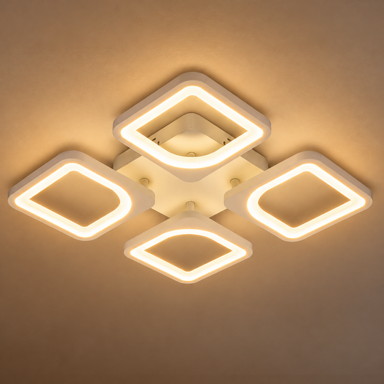 Πολυέλαιος LED με τηλεχειριστήριο ZOE 53W, 4 Τετράγωνα, Κρύο/Ζεστό/Ουδέτερο φως, Ρυθμιζόμενο, Λευκό