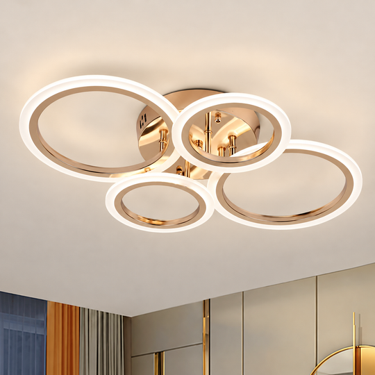 Πολυέλαιος LED με τηλεχειριστήριο BETTY 43W, 4 κύκλοι, κρύο/θερμ/ουδέτερο φως, ρυθμιζόμενο, γυαλιστερό χρυσό