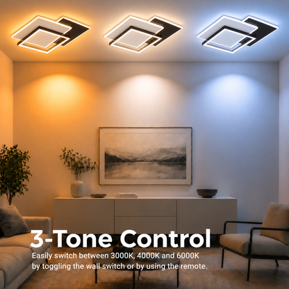 Πολυέλαιος LED με τηλεχειριστήριο CHIARA 98W, 3 Τετράγωνα, Κρύο/Ζεστό/Ουδέτερο φως, Ρυθμιζόμενο, Μαύρο
