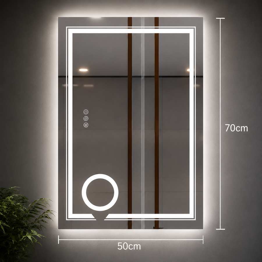 Ορθογώνιος καθρέφτης LED, 50x70cm, CANTO Touch, Σύστημα Demister, Dimmable