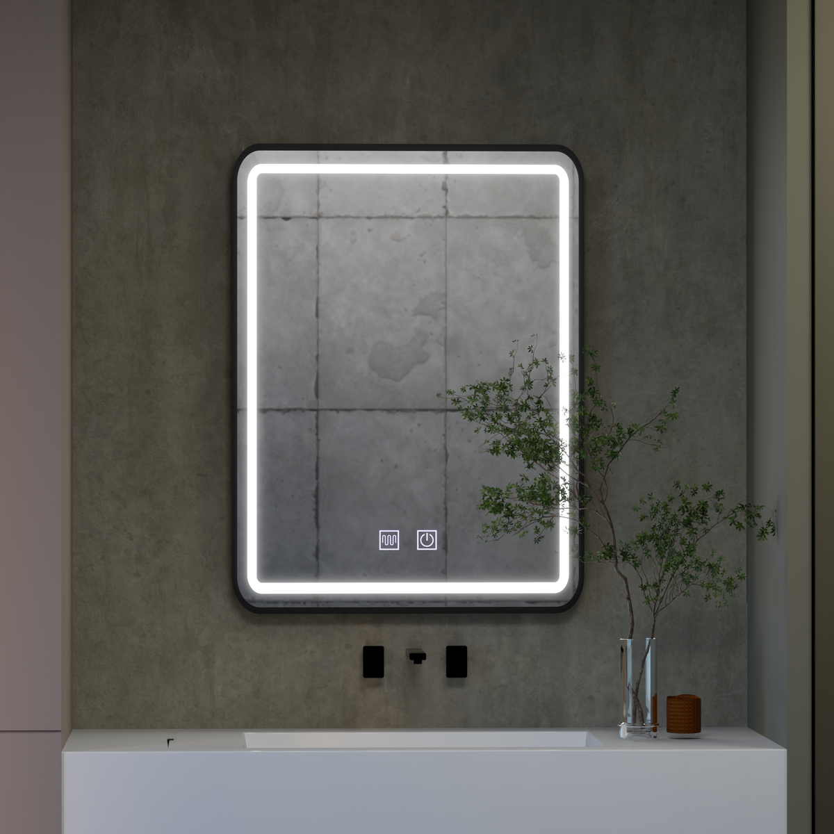 Ορθογώνιος καθρέφτης LED, 50x70 cm, EDGE Touch, Demister System, Καθρέφτες μαύρου πλαισίου Korman E Προεπιλεγμένος τίτλος Alessandro Design
